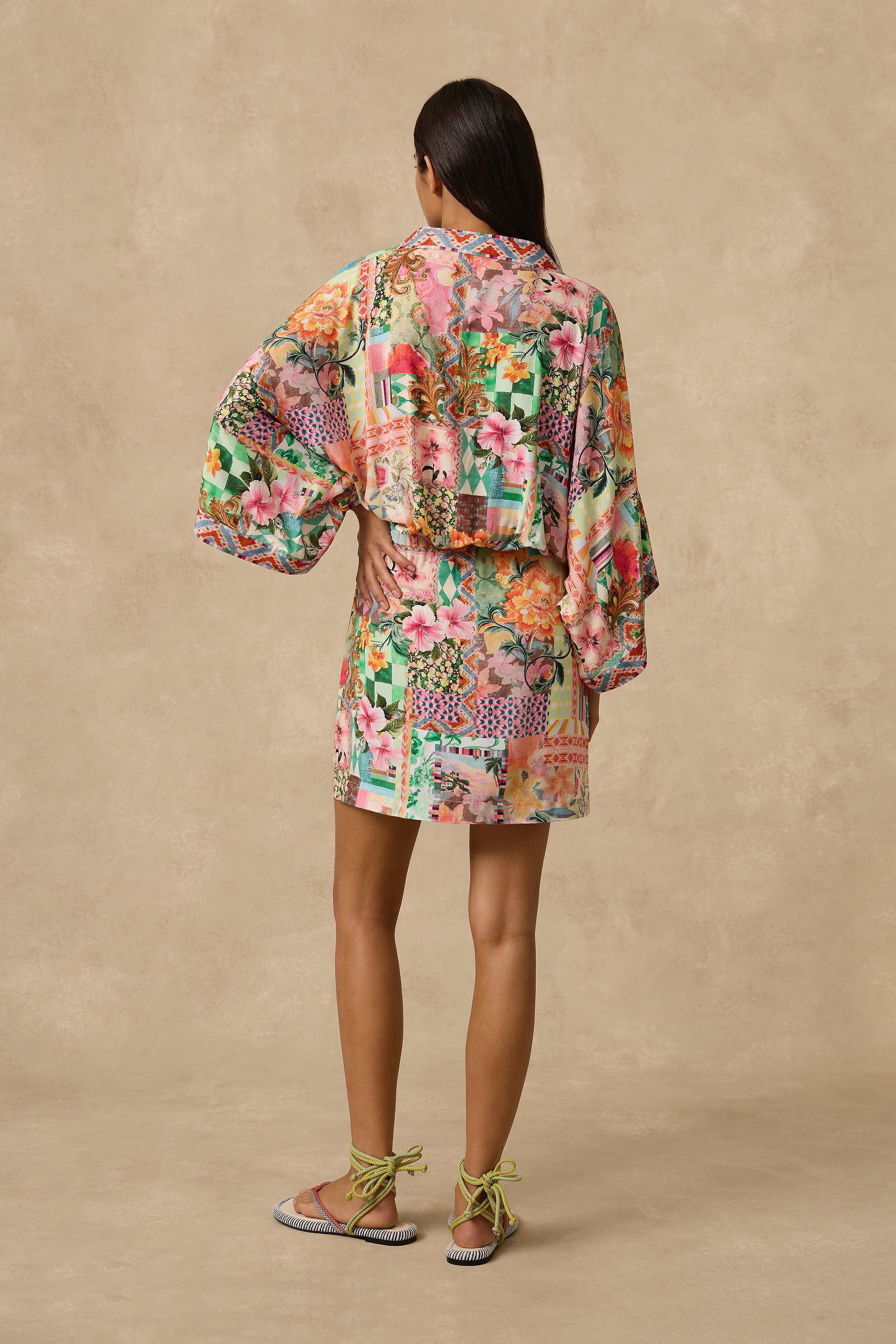 kimono style mini dress Form-fitting Mini Kimono Dress | Deep V-neck Wide Sleeve Dress | Elegant Structured Short Dress | Statement Evening Outfit