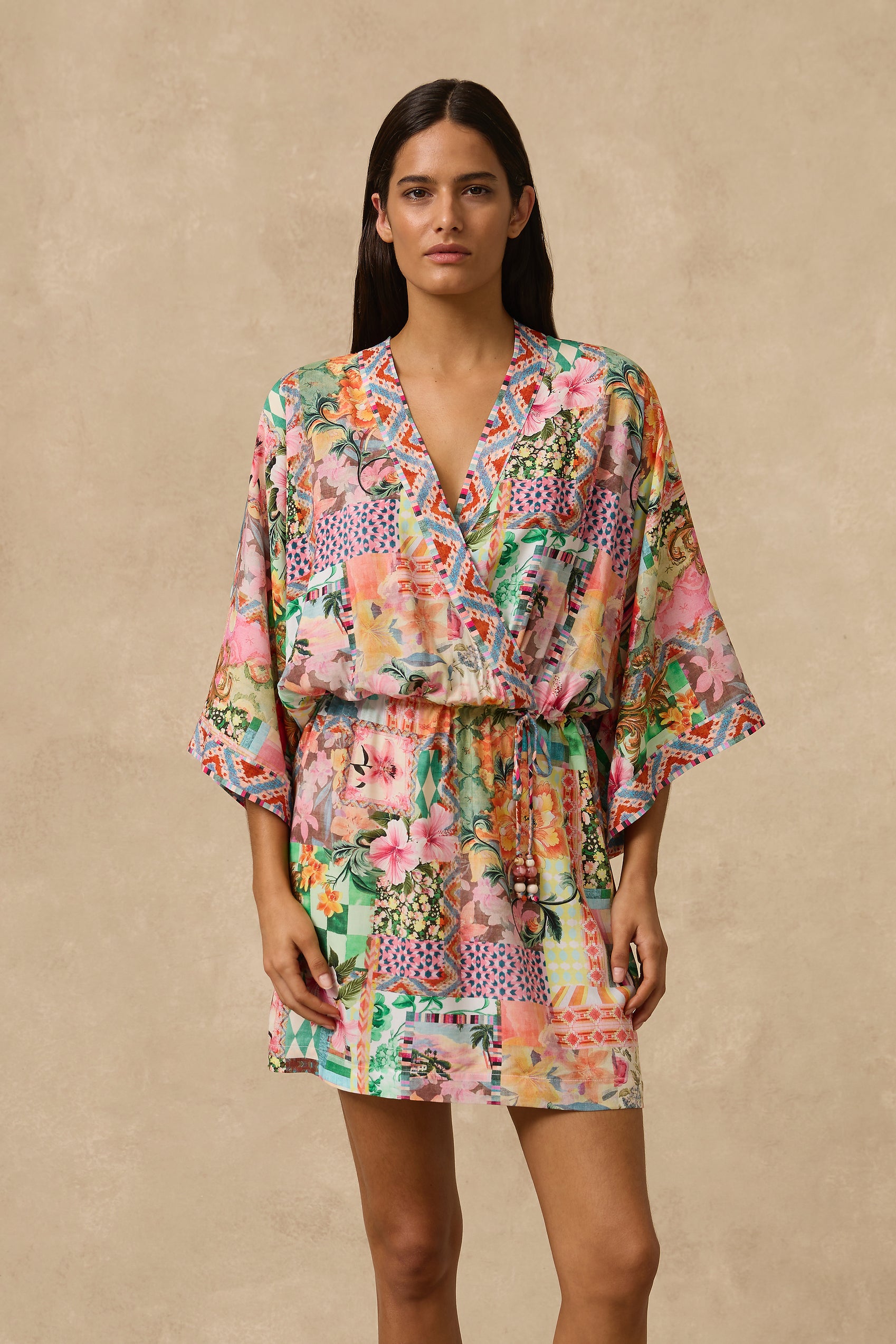Monte & Lou Kimono Mini Dress In Simi, Size S Monte & Lou Kimono Mini Dress In Simi, Size S