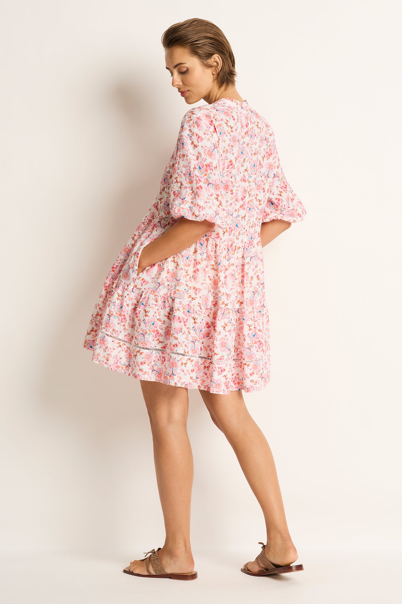 Saneesha Linen Tiered Mini Dress